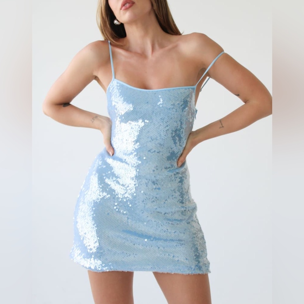 Rumored Light Blue Sequin Mini Dress